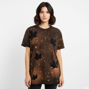 NEW Hand Dyed Black & Orange Maple Leaf Reverse Tie-Dye Bleach-Dyed T-Shirt Med